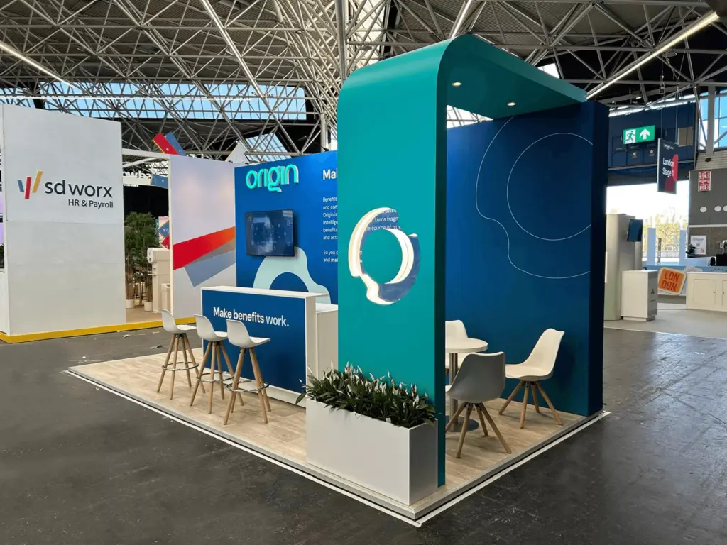 Custom exhibition stand design for Origin Benefits - ABC